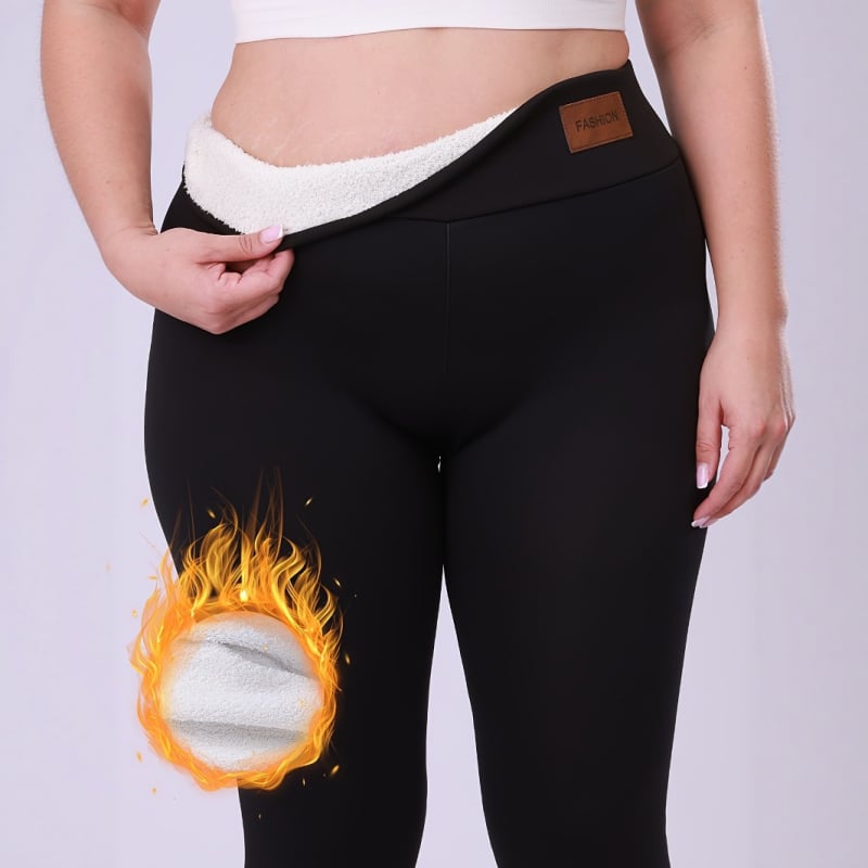 Ženski termalni leggings plus veličina s visokim strukom, duge, fleece podstava, za vanjsku vožnju bicikla i fitness, poliester-elastan
