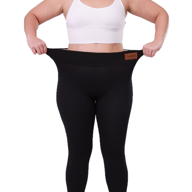 Ženski termalni leggings plus veličina s visokim strukom, duge, fleece podstava, za vanjsku vožnju bicikla i fitness, poliester-elastan