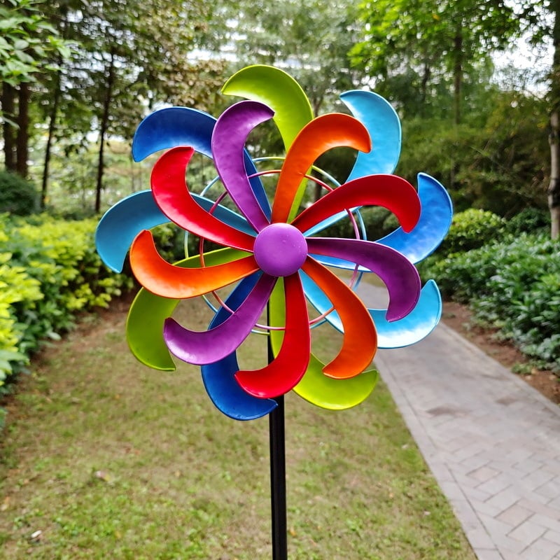 Fém szélmalom kertbe — modern minimalist stílus, speciális kültéri festék, magas hőmérsékletű sütőfestéssel, udvarra, kerthez és tájnézetekhez