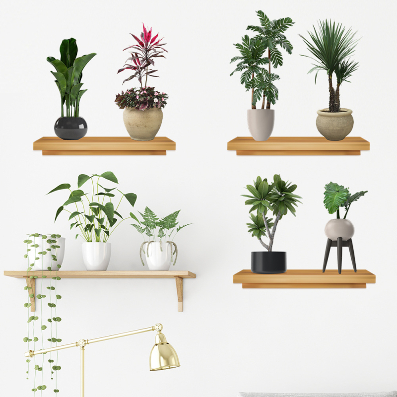 Стенен стикер с растения и цветя – PVC, водоустойчив, стил модерна простота, за дневна и спалня