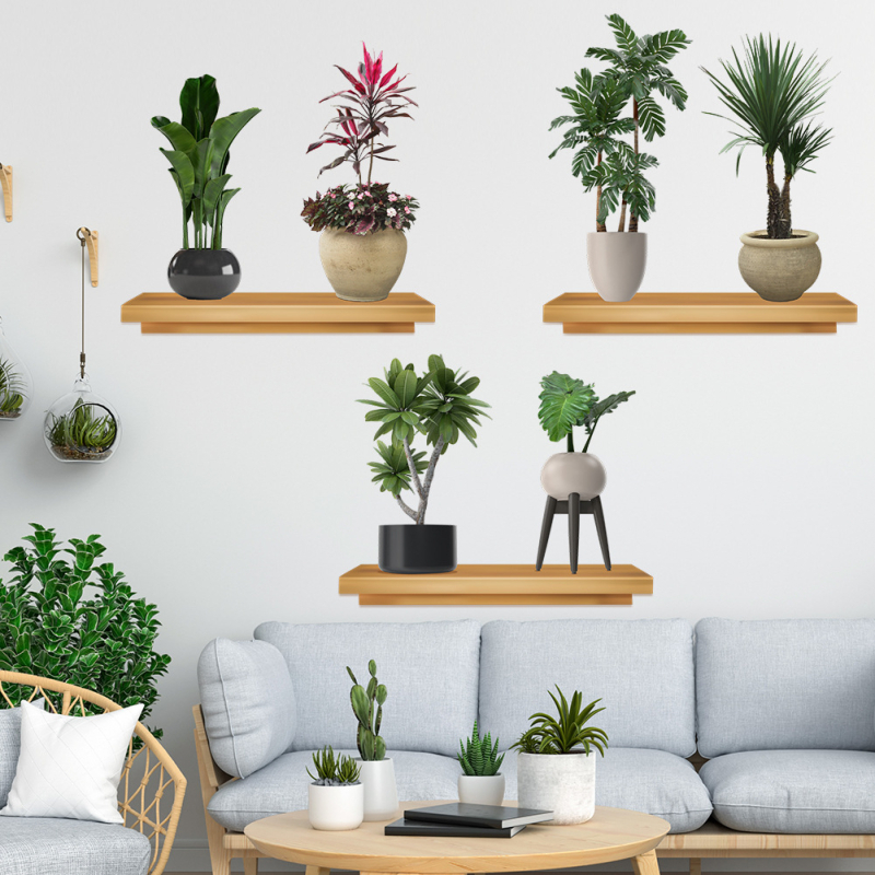 Стенен стикер с растения и цветя – PVC, водоустойчив, стил модерна простота, за дневна и спалня