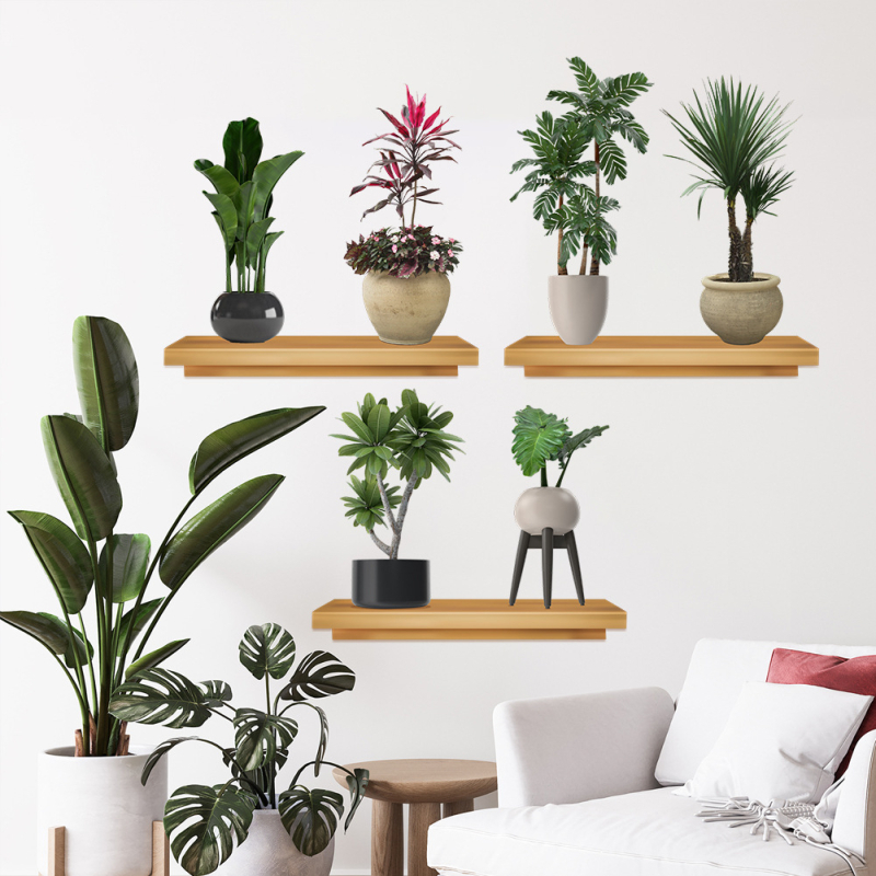 Стенен стикер с растения и цветя – PVC, водоустойчив, стил модерна простота, за дневна и спалня