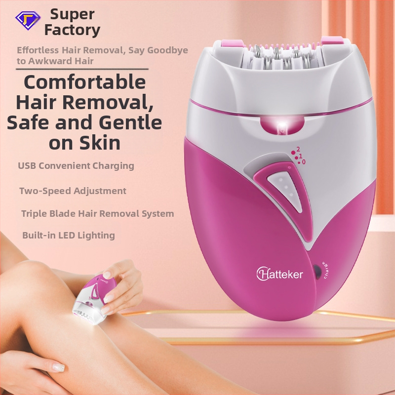 HATTEKER Epilator electric pentru corp — Încărcare USB, Umed și uscat, Pentru Întregul corp, Lamă din oțel inoxidabil, Model SK-505