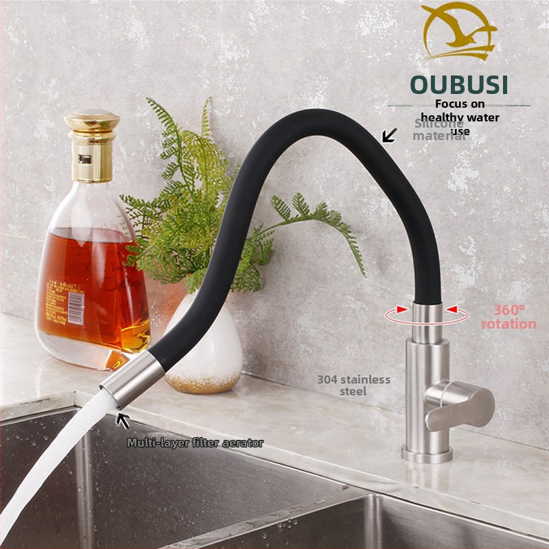 Nerūdijančio plieno virtuvės čiaupas, pasukamas trijų srautų maišymo čiaupas su keramikos disko vožtuvu, elektroplatinis paviršius