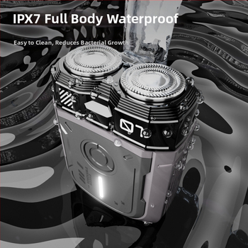 Ηλεκτρικό ξυριστικό για υγρή και στεγνή χρήση σε ολόκληρο το σώμα, επαναφορτιζόμενο με ενσωματωμένη μπαταρία, περιστρεφόμενη κεφαλή με δύο λεπίδες, πλωτή κεφαλή, κινητήρας με βούρτσες