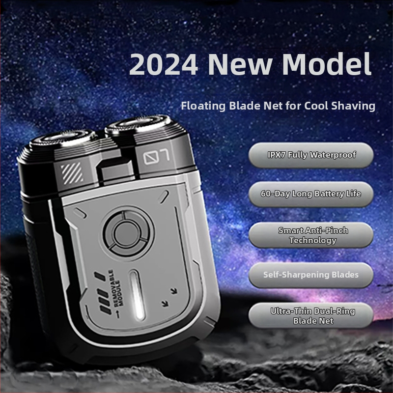 Ηλεκτρικό ξυριστικό για υγρή και στεγνή χρήση σε ολόκληρο το σώμα, επαναφορτιζόμενο με ενσωματωμένη μπαταρία, περιστρεφόμενη κεφαλή με δύο λεπίδες, πλωτή κεφαλή, κινητήρας με βούρτσες