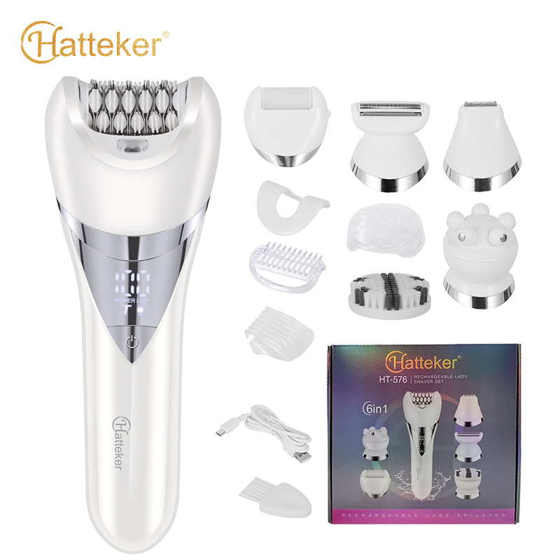 Trimer electric pentru corp feminin, 6 în 1, umed și uscat, alimentare USB, lamă din oțel inoxidabil, model HT-576