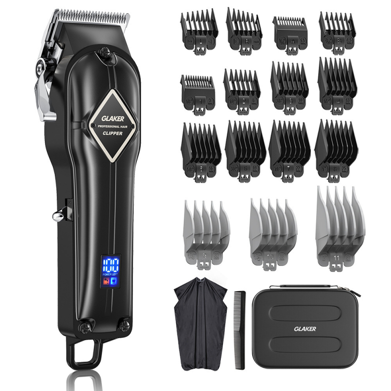 Ασύρματος επαγγελματικός κουρευτής μαλλιών με μοτέρ χωρίς ψήφτρες, λεπίδες από ανοξείδωτο χάλυβα, πλενόμενη κεφαλή κοπής, ενσωματωμένη μπαταρία, 15 προστατευτικά χτένες
