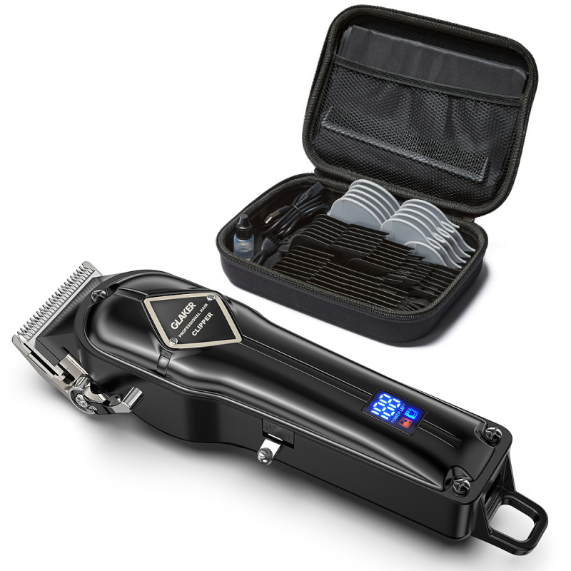 Ασύρματος επαγγελματικός κουρευτής μαλλιών με μοτέρ χωρίς ψήφτρες, λεπίδες από ανοξείδωτο χάλυβα, πλενόμενη κεφαλή κοπής, ενσωματωμένη μπαταρία, 15 προστατευτικά χτένες