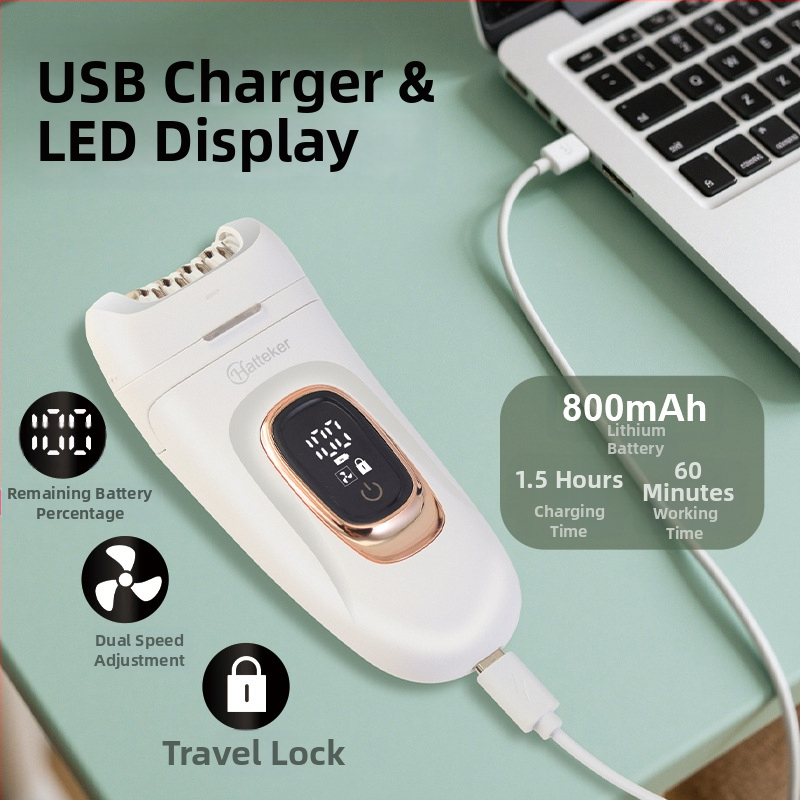 2-v-1 dámsky holiaci strojček s inteligentným digitálnym displejom – mini zariadenie na odstraňovanie chĺpkov a holenie (HT-582, USB napájanie, ABS plášť, čepeľ z nehrdzavejúcej ocele, použitie na celé telo)