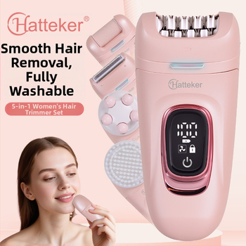 HATTEKER HT-582 USB – Aparat electric de îndepărtat părul, 5 în 1 pentru întreg corpul, cap din oțel inoxidabil, utilizare umedă și uscată, ras pentru față și masaj facial