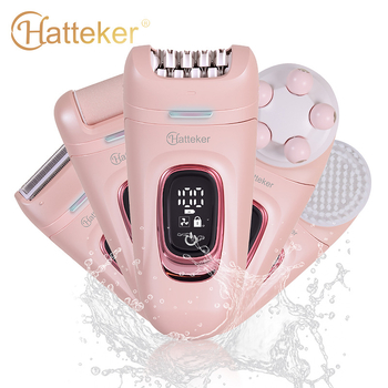 HATTEKER HT-582 USB – Aparat electric de îndepărtat părul, 5 în 1 pentru întreg corpul, cap din oțel inoxidabil, utilizare umedă și uscată, ras pentru față și masaj facial