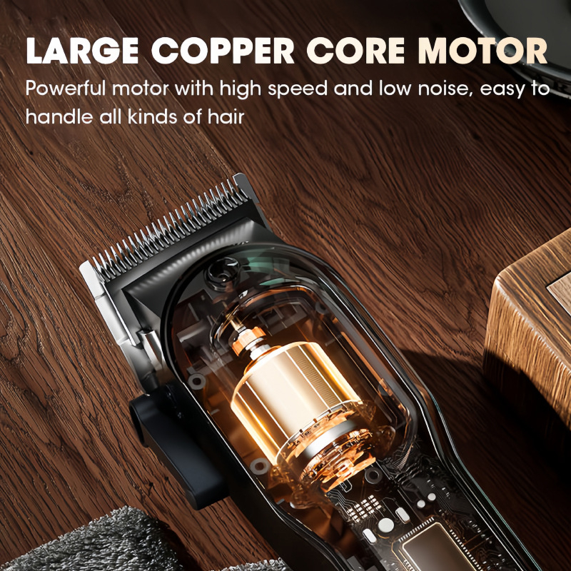 Professzionális fodrászati szalonhoz szánt elektromos hajvágó, brushless motor, 7000 rpm, 5W, beépített 1200–2000 mAh akkumulátor, digitális kijelző