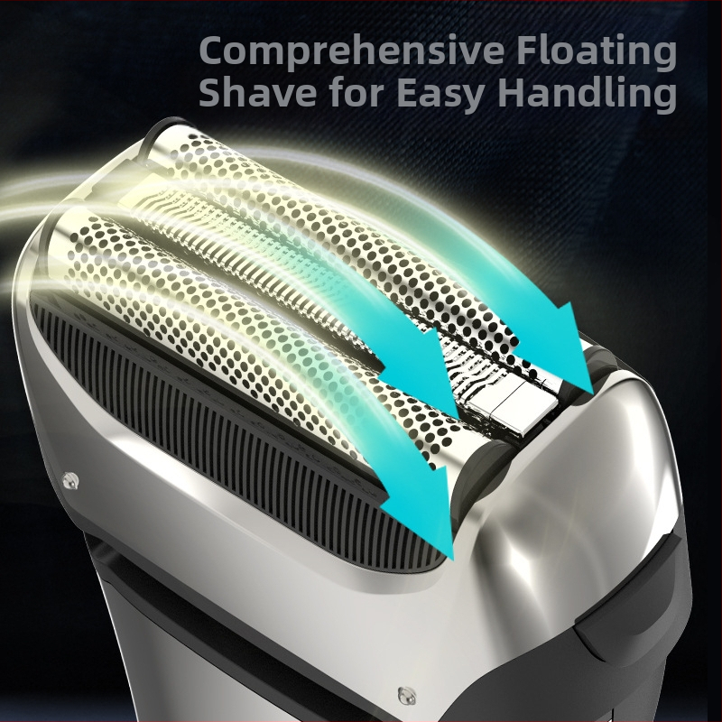 Електрическа самобръсначка с тризъбна реципрочна глава, LED дисплей, пълна водоустойчивост за измиване на цялото тяло, вградена батерия 500–800 mAh, до 80 минути работа