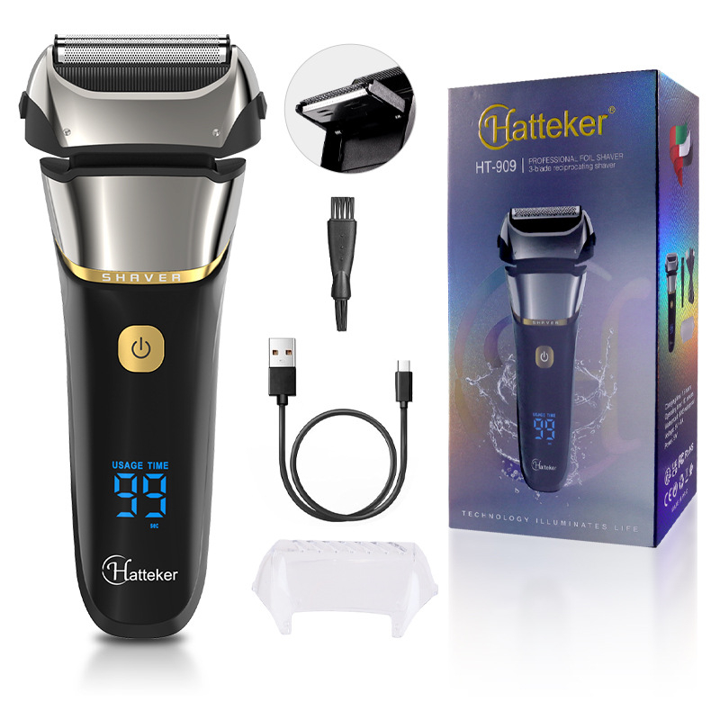 Elektrinis skustuvas su 3 mentelių recirkuliuojančia galva, LED ekranas, visiškai plaunamas, įmontuota 500–800 mAh baterija, iki 80 minučių veikimo