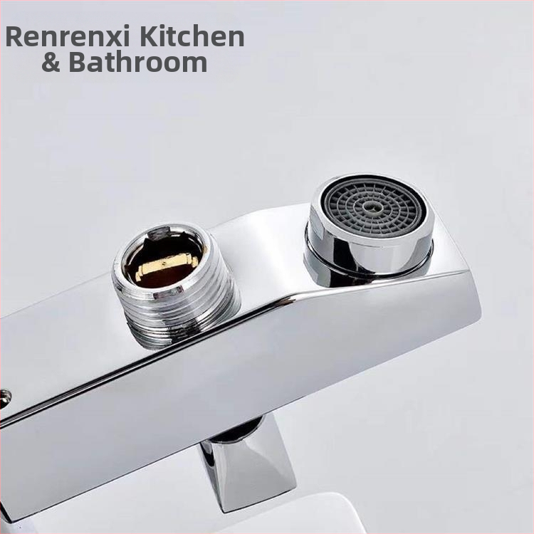 Изцяло меден душов кран със смесител, горещо/студено, модел AT049, 15 мм входове, стенен монтаж, тройна душ-насадка