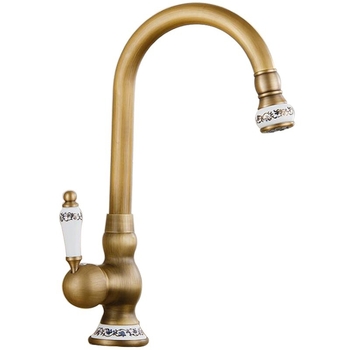 Virtuvės maišytuvu iš vario su keraminiu disko vožtuvu, stalviršio montavimas, antikinis paviršius, darbinė temperatūra 0–90°C