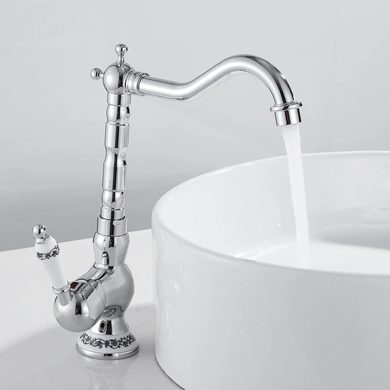 Virtuvės maišytuvu iš vario su keraminiu disko vožtuvu, stalviršio montavimas, antikinis paviršius, darbinė temperatūra 0–90°C