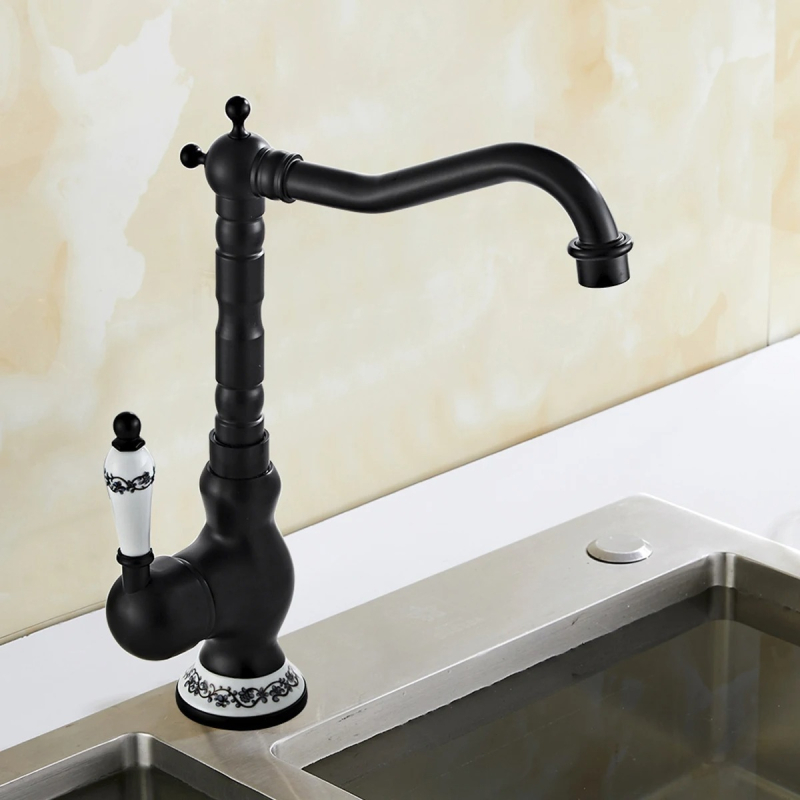 Virtuvės maišytuvu iš vario su keraminiu disko vožtuvu, stalviršio montavimas, antikinis paviršius, darbinė temperatūra 0–90°C