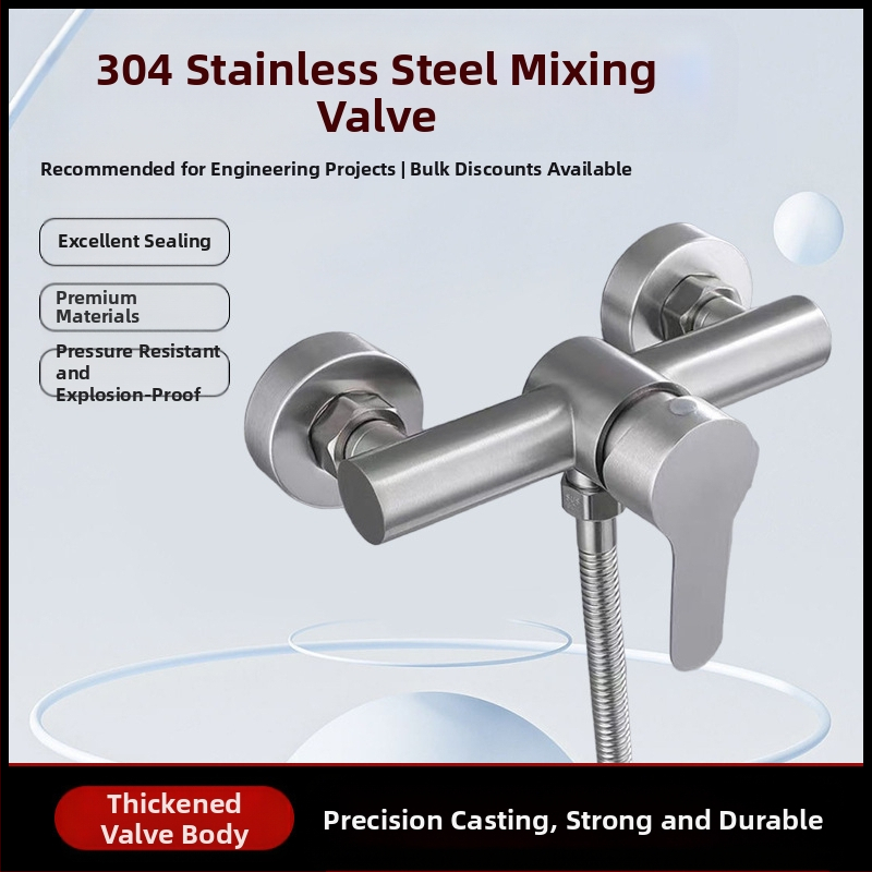 Paslėptas dušo maišytuvas iš nerūdijančio plieno, įmontuotas į sieną, keraminės vožtuvo šerdies