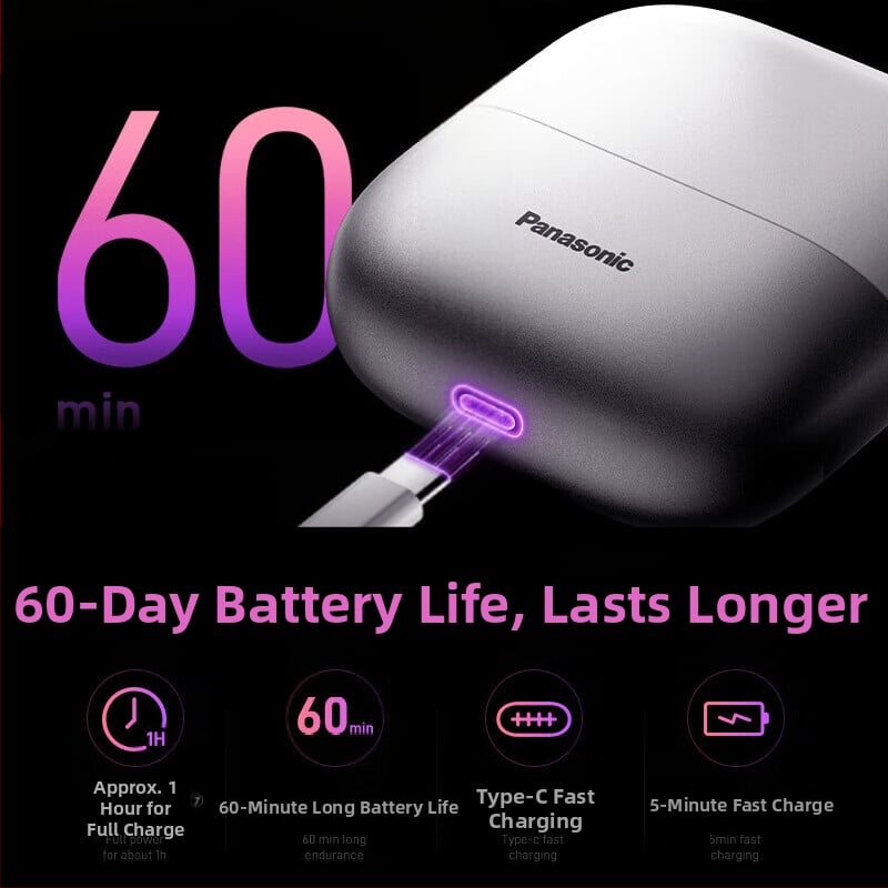 Panasonic elektrinis skustuvas, 3 galvų reciproku pjovimas, be šepetėlių variklis, plūdžio konstrukcija, įkraunamas, 60 min veikimo laikas