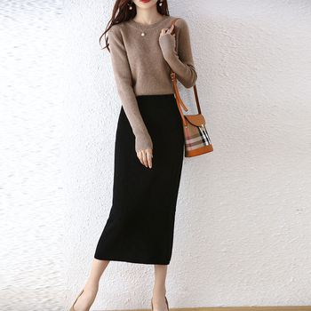 Γυναικεία φούστα μολύβι από μάλλινο πλεκτό, midi μήκος, mercerized wool, περιεκτικότητα μαλλιού 95%+