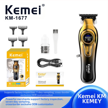 Kemei KM-1677 Κουρευτική μηχανή μαλλιών, επαναφορτιζόμενη, χωρίς ψήκτρα κινητήρα, λεπίδες από κράμα σκόνης, ενσωματωμένη μπαταρία 500–800 mAh, 1–3 ώρες λειτουργίας