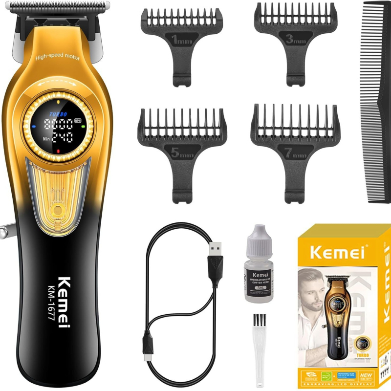Kemei KM-1677 Κουρευτική μηχανή μαλλιών, επαναφορτιζόμενη, χωρίς ψήκτρα κινητήρα, λεπίδες από κράμα σκόνης, ενσωματωμένη μπαταρία 500–800 mAh, 1–3 ώρες λειτουργίας