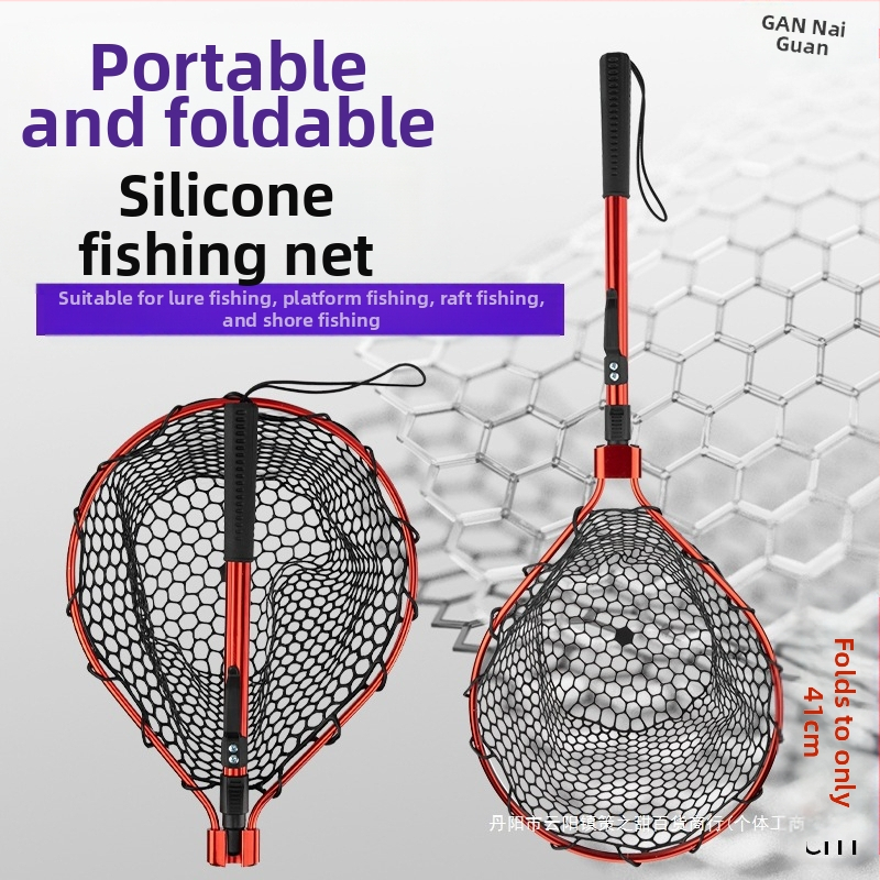 Sklopiva silikonska mreža za ribolov – prijenosni set za sportski ribolov, velike ribe, dubina mreže 30–35 cm, debeli otvori, ne skuplja se