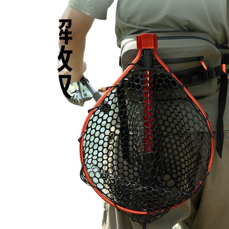 Sulankstomas silikoninės žvejybos tinklas – nešiojamas sportinei žvejybai didelėms žuvims, tinklo gylis 30–35 cm, storos akiai, nesitraukia