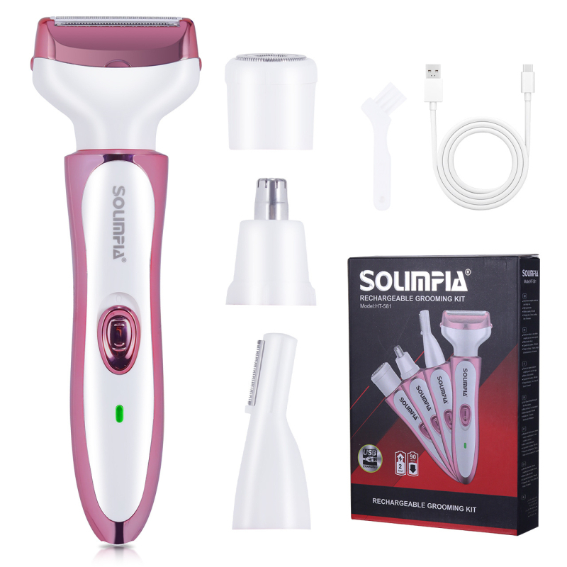 SOLIMPIA HT-581 rasor electric și epilator cu alimentare USB, corp din ABS, cap de tăiere din oțel inoxidabil, pentru utilizare umedă și uscată.