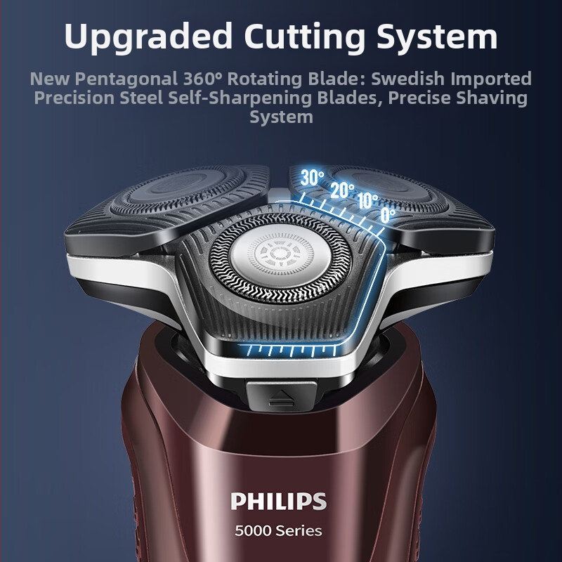 Philips електрическа самобръсначка с 3‑главна роторна глава, за мокро и сухо ползване, LED дисплей, вградена батерия, време на работа около 60 минути