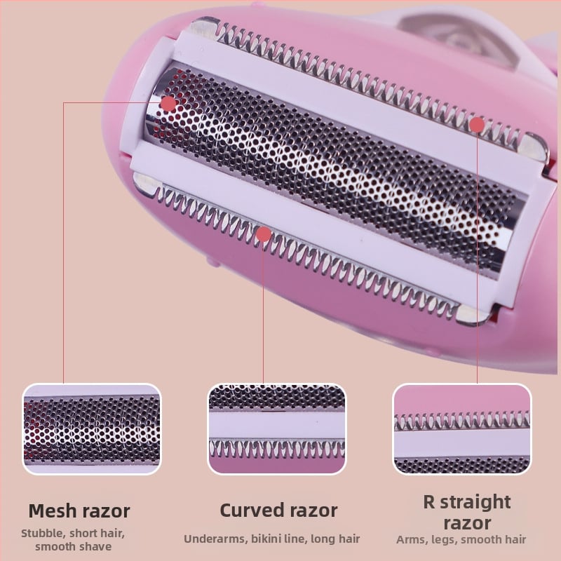 2-in-1 elektrinis kūno plaukų šalinimo prietaisas moterims – HT-557; USB/elektrinė maitinimas; nerūdijančio plieno pjovimo galvutė; visam kūnui.