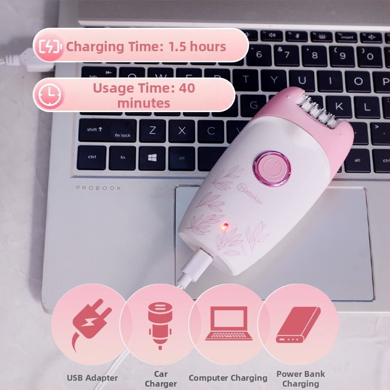 2-in-1 elektrinis kūno plaukų šalinimo prietaisas moterims – HT-557; USB/elektrinė maitinimas; nerūdijančio plieno pjovimo galvutė; visam kūnui.