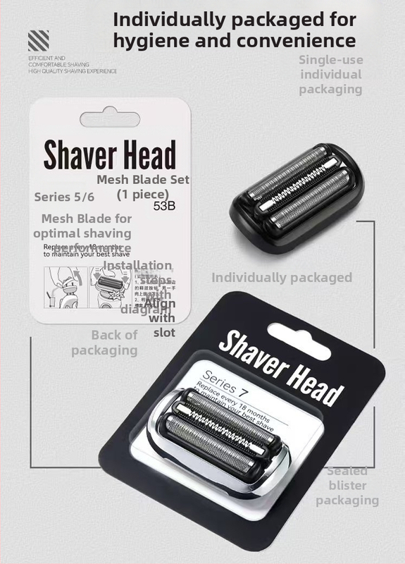 Σετ αντικατάστασης κεφαλής ξυριστικής μηχανής Braun Series 5, συμβατό με μοντέλα 52B/52S/73S και 53B.