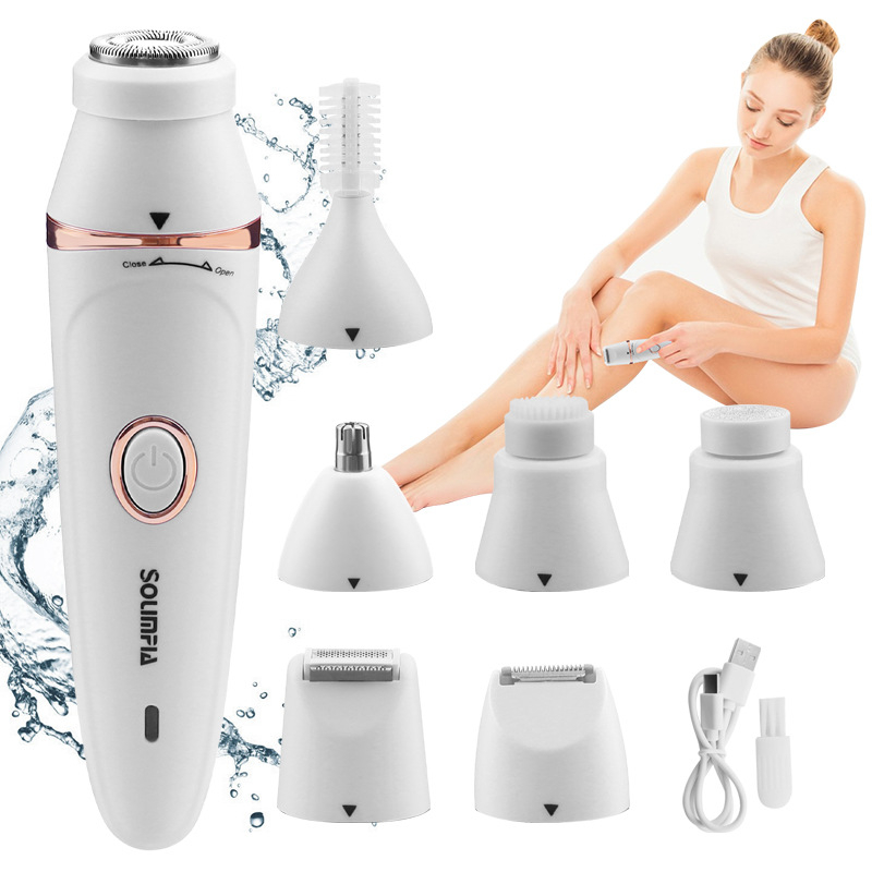 Dispozitiv de epilat pentru femei, 7-in-1, pentru întreg corpul, alimentare USB, lamă din oțel inoxidabil, motor cu perii, lavabil