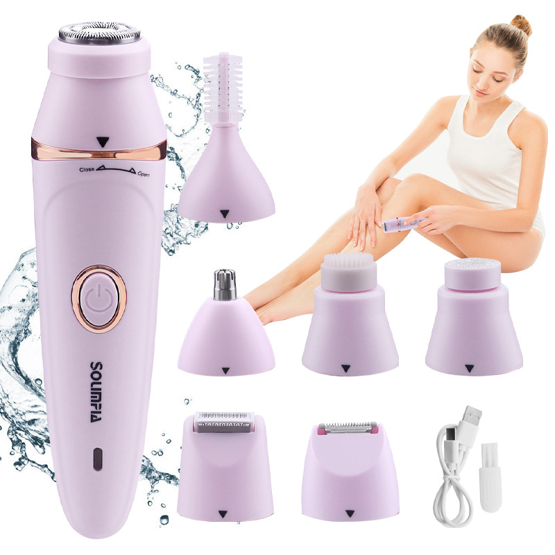 Dispozitiv de epilat pentru femei, 7-in-1, pentru întreg corpul, alimentare USB, lamă din oțel inoxidabil, motor cu perii, lavabil