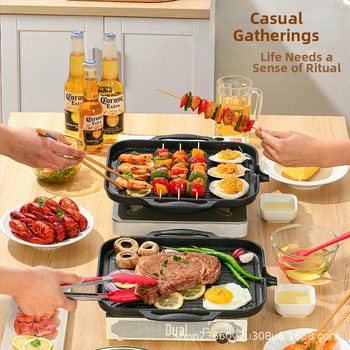 Barbekiu plokštė, nelimpanti, kvadratinė iš lydinio, nešiojama, lengvai valoma