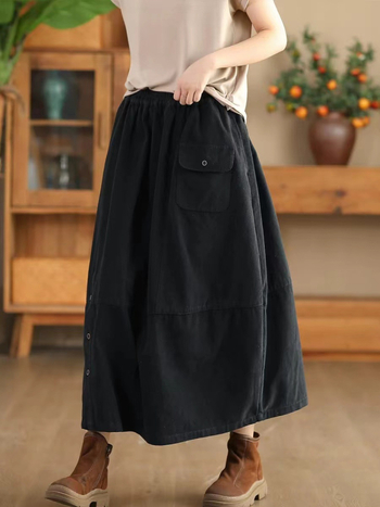 Φούστα Α-γραμμής από βαμβάκι, μακριά, κολλάζ ραφών, λογοτεχνικό ρετρό στυλ