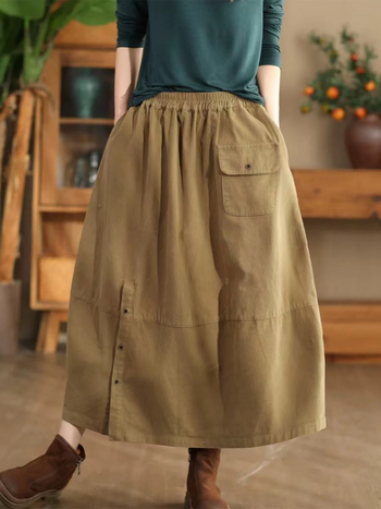 Φούστα Α-γραμμής από βαμβάκι, μακριά, κολλάζ ραφών, λογοτεχνικό ρετρό στυλ