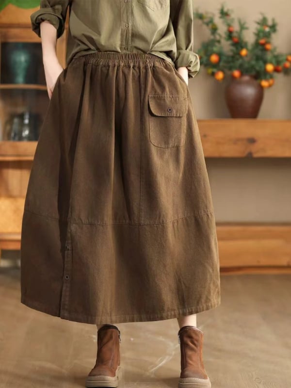 A-linijska suknja od pamuka, duga, šivenje kolage, književno retro stil