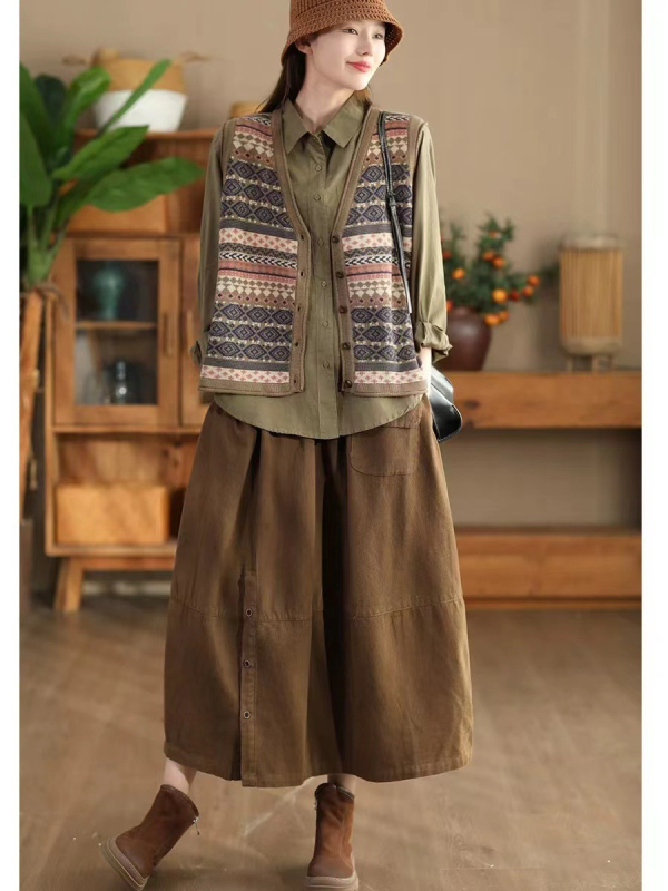 A-linijska suknja od pamuka, duga, šivenje kolage, književno retro stil