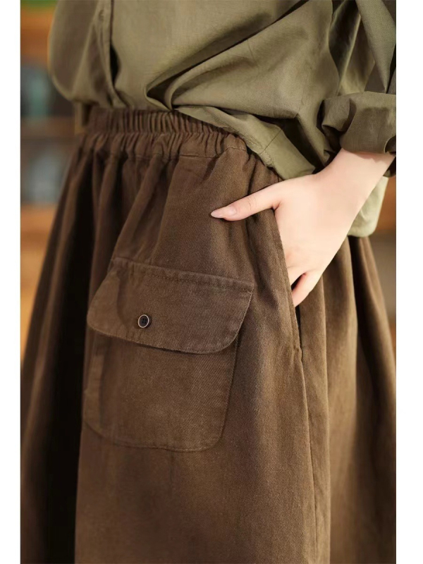 A-linijska suknja od pamuka, duga, šivenje kolage, književno retro stil