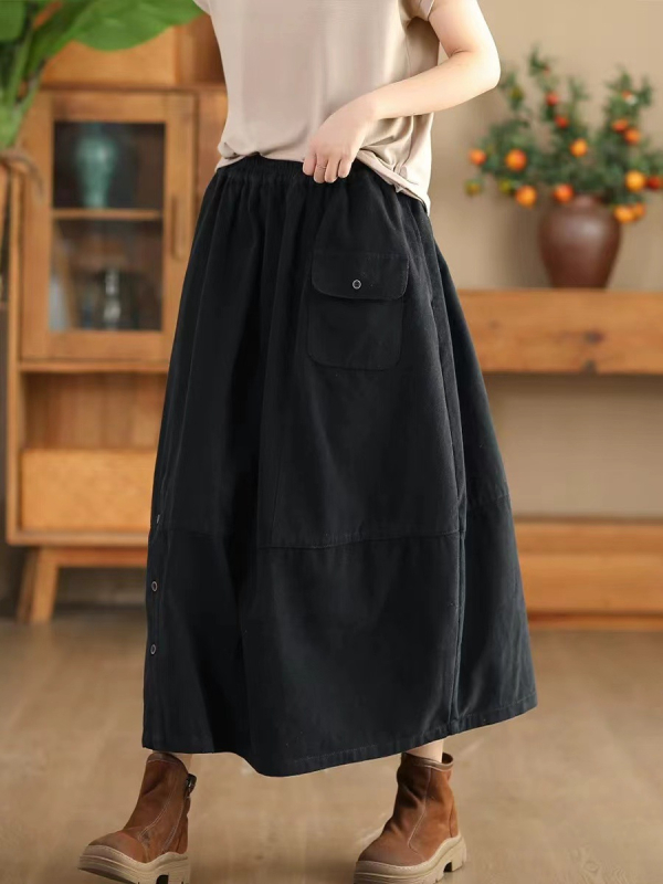 A-linijska suknja od pamuka, duga, šivenje kolage, književno retro stil