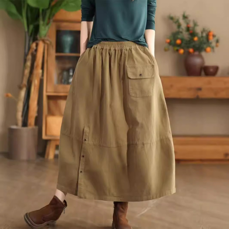 A-linijska suknja od pamuka, duga, šivenje kolage, književno retro stil