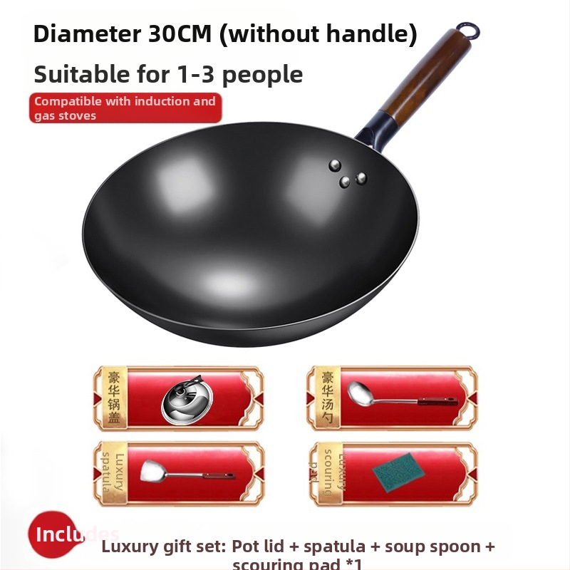 Wok iš aukštos kokybės geležies, Kinų stilius, be dangos, gylis 10,5/10,8/11,1 cm, modelis FS-CS-011