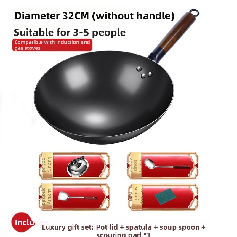 Wok iš aukštos kokybės geležies, Kinų stilius, be dangos, gylis 10,5/10,8/11,1 cm, modelis FS-CS-011