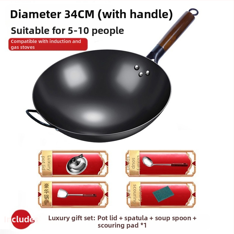 Wok iš aukštos kokybės geležies, Kinų stilius, be dangos, gylis 10,5/10,8/11,1 cm, modelis FS-CS-011