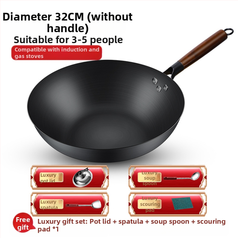 Wok iš aukštos kokybės geležies, Kinų stilius, be dangos, gylis 10,5/10,8/11,1 cm, modelis FS-CS-011