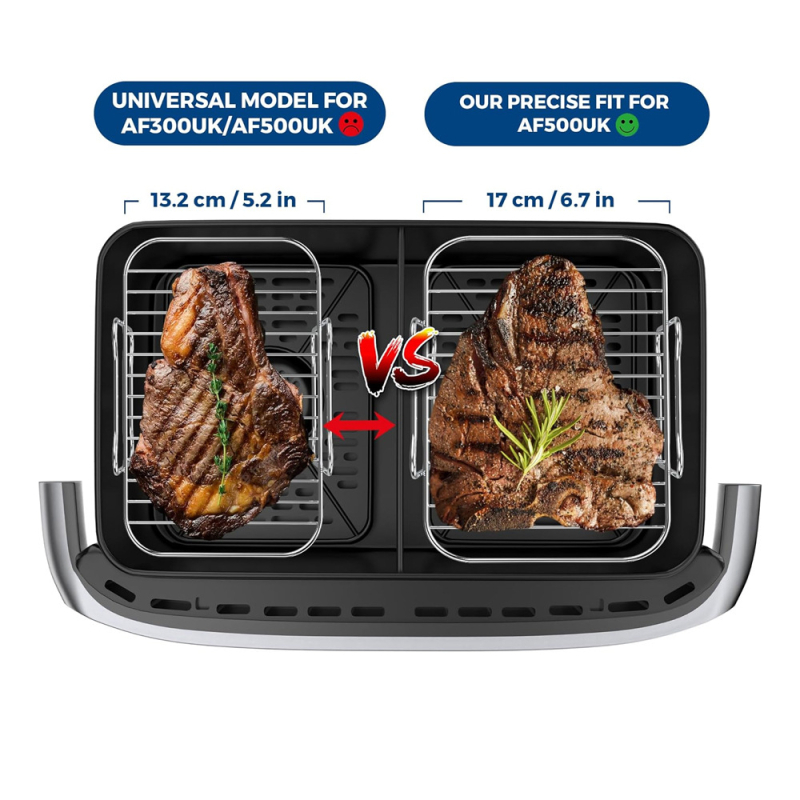 Levegő-fritőz szárító rács, 304 rozsdamentes acélból, dupla tál, szárítás és grill funkció, beépített használat